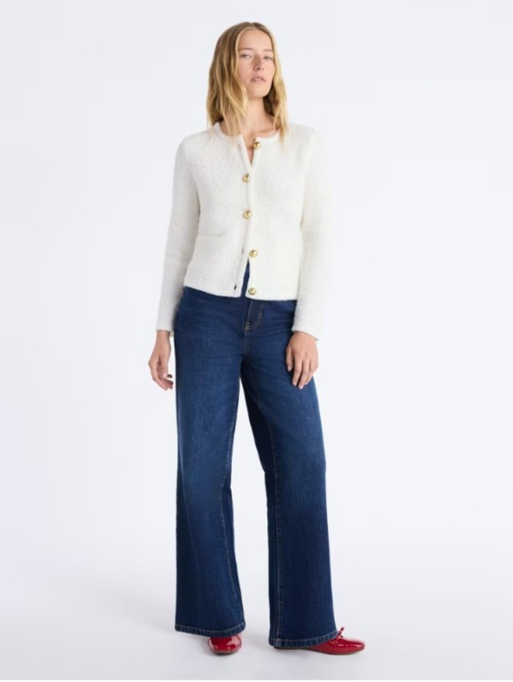 Cream Textured Bouclé Button Cardigan